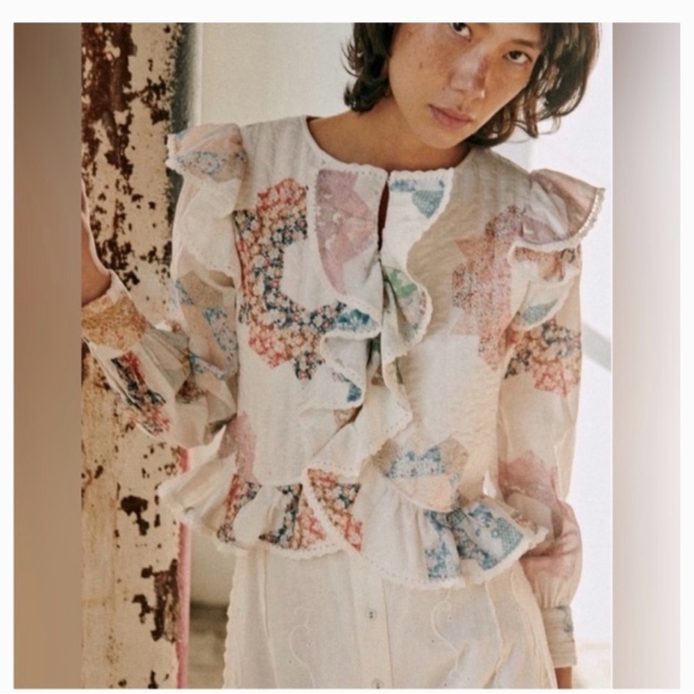 Sea New York x Sezane quilted Axel Ruffle Blouse and skirt
